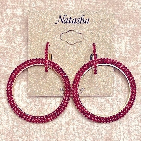 Brand New Natasha Round Red Rhinestone Sparkly Drop Earrings Valentine’s Day - Picture 10 of 16